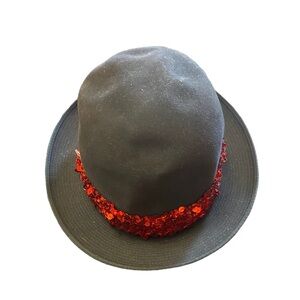 Vintage DUNLAP  Fedora hat Black /sequin red strap Spaceweight